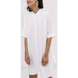 & Other Stories Dress Women 2 XS White Shift Seersucker Striped Button Stockholm